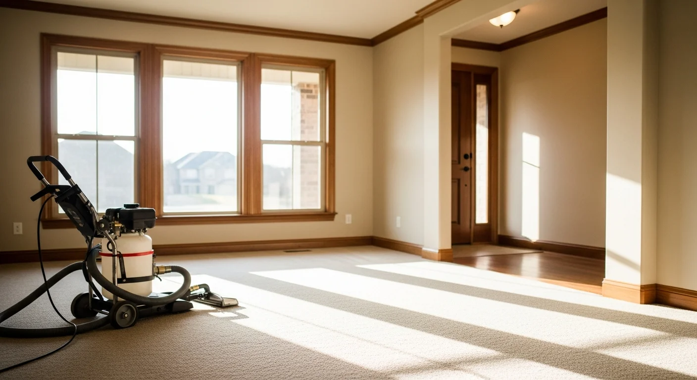 Professional carpet cleaning service in progress