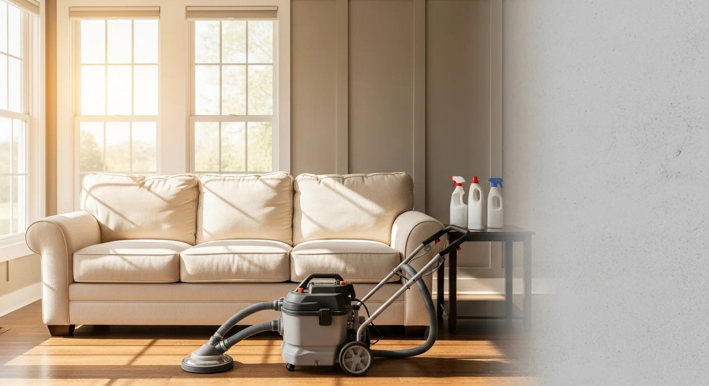 Professional upholstery cleaning on a residential sofa